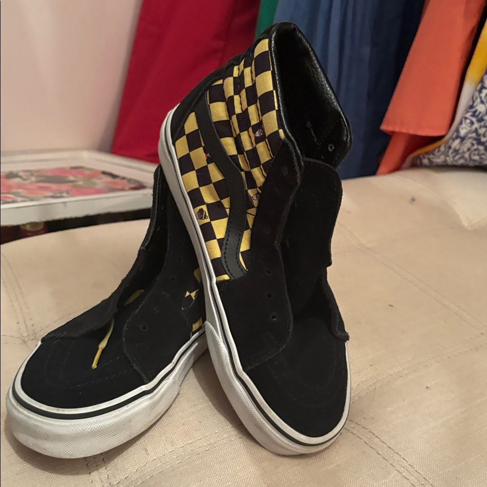 Vans Black and Yellow Checkered High-Tops